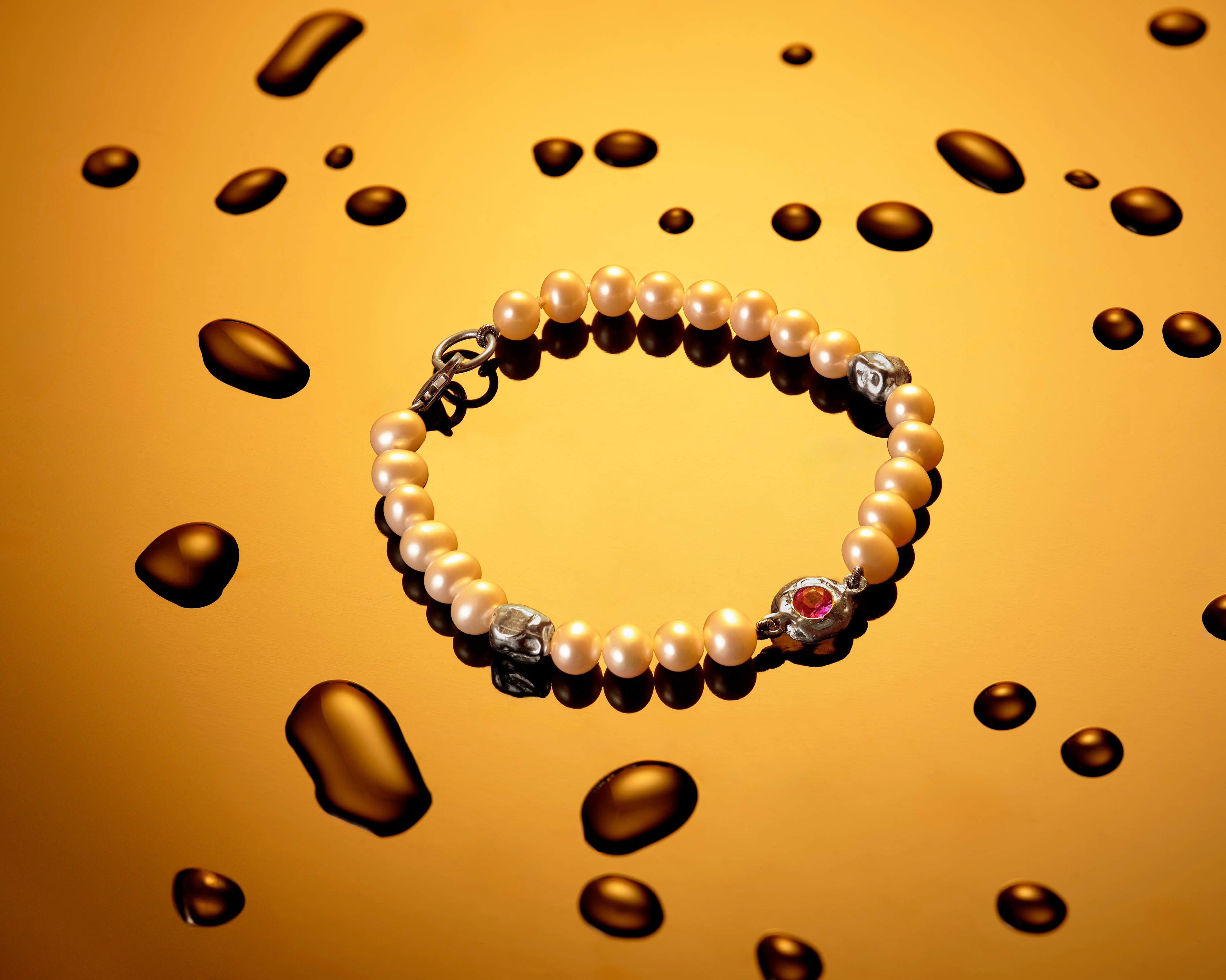 White Freshwater Pearl Bracelet with Pink Sapphire