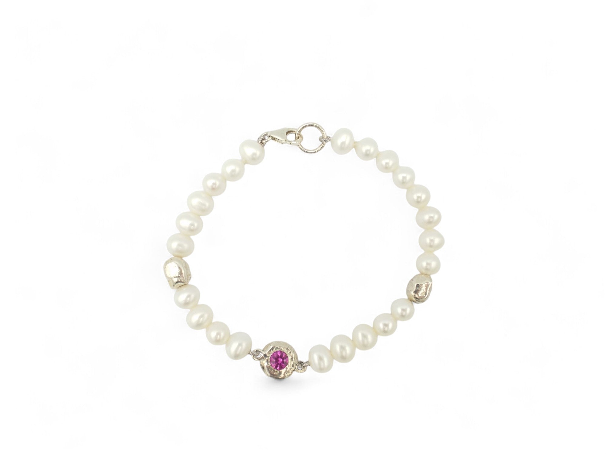 White Freshwater Pearl Bracelet with Pink Sapphire