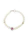White Freshwater Pearl Bracelet with Pink Sapphire